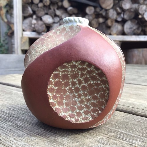 Vintage Abstract Carved Studio Pottery Bud Vase Marked RG To The Base - Picture 1 of 11