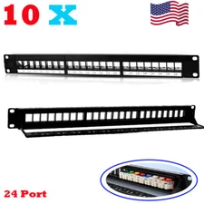 10x 24 Port Keystone Jack Blank Patch Panel Plate Cat5/5e Cat6/a RJ-45 19" 1U