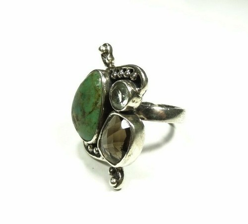 DESIGNER SANJEN TURQUOISE AQUAMARINE STATEMENT RING SIZE 9 STERLING 925 SILVER - Picture 8 of 12