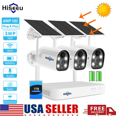 Hiseeu 10CH 4MP Solar Powered Wireless Battery Security Camera System Audio Lot