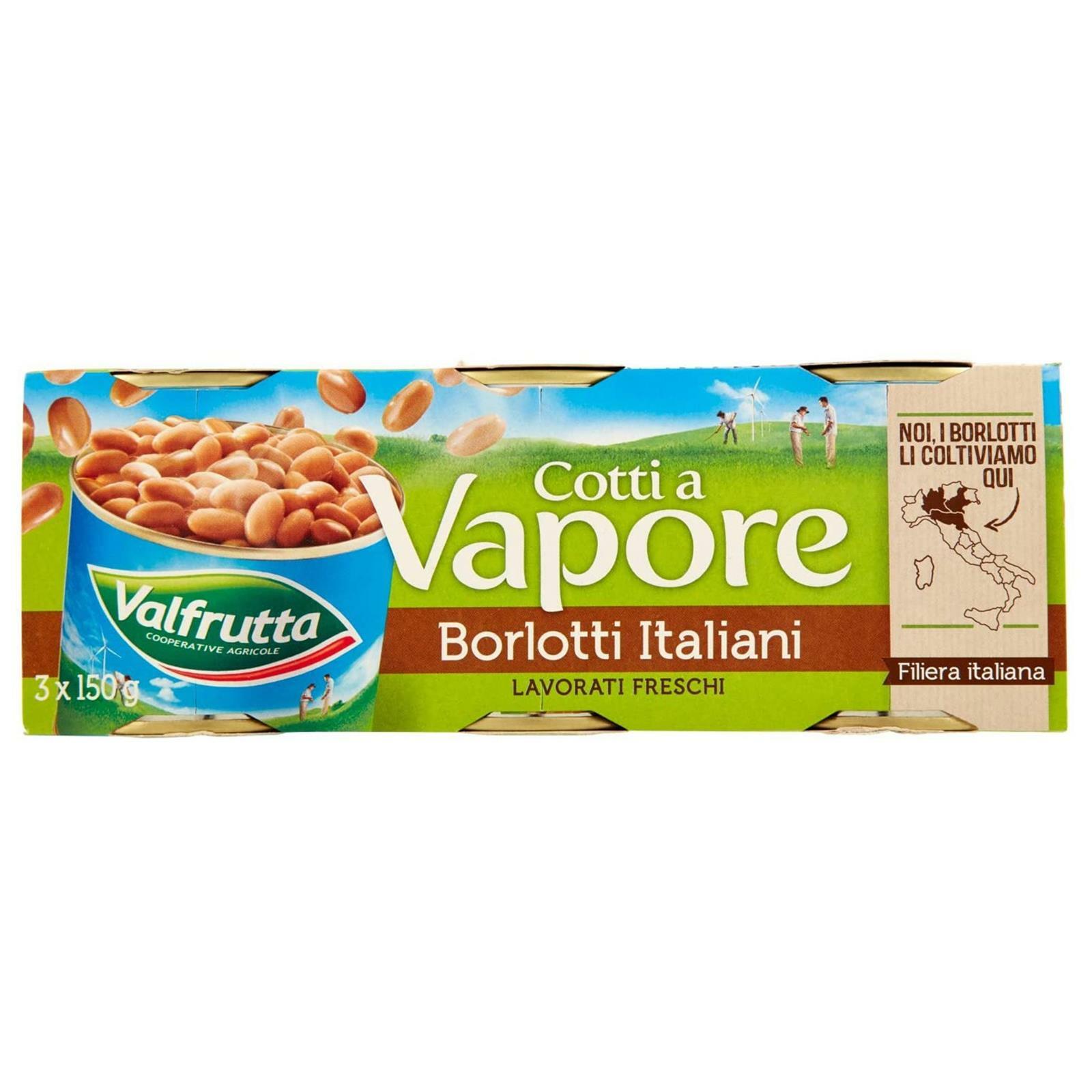 FAGIOLI VALFRUTTA FAGIOLI BORLOTTI ITALIANI 3 BARATTOLI 150 GR COTTI AL VAPORE
