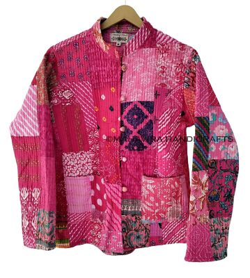 Patchwork Vintage Wendbar Rosa Baumwolle Ethnisch Kurz Steppjacke Puffer Jacke