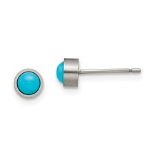 Titanium Brushed Finish Blue Turquoise Domed 5mm Round Stud Post Earrings
