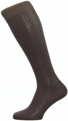 Pantherella Mens Vale Rib Over the Calf Cotton Lisle Socks - Chocolate