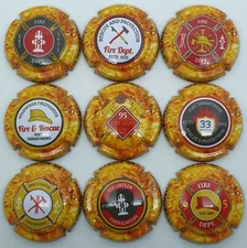 Series of 9 Manchin Pascal Firefighters Champagne Capsules n 25 a 33. TL