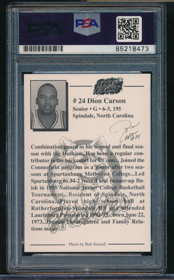 1996-97 University of Connecticut Team Issue Dion Carson signed