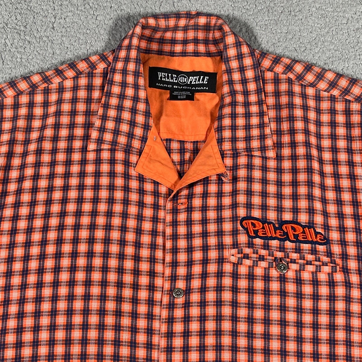 Pelle Pelle Shirt Mens XXL Marc Buchanan Orange Blue Plaid Rivet Pelle Pelle Shirt Mens XXL Marc Buchanan Orange Blue Plaid Rivet