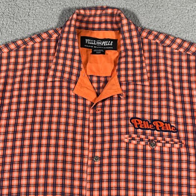 Pelle Pelle Shirt Mens XXL Marc Buchanan Orange Blue Plaid Rivet