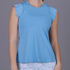 NEW Denise Cronwall SMALL Allure Flutter Sleeve Top BLUE Tennis SPF 40
