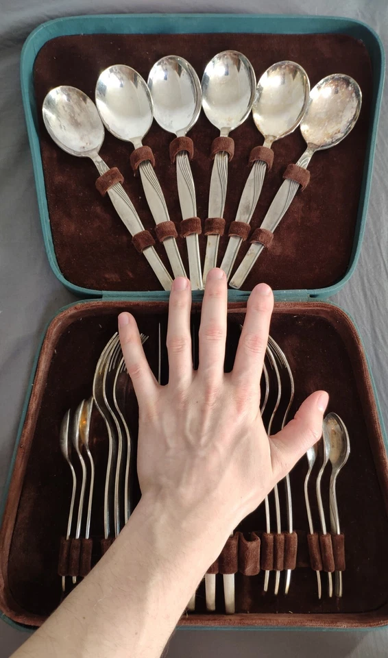 Vintage set of cupronickel Soviet forks, spoons, knife USSR quality mark. - Image 2 of 4