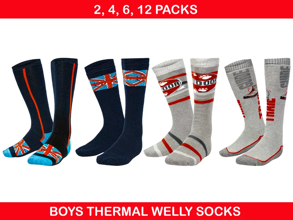 Boys Girls Thermal Thick Long Welly Socks Childrens Ski Socks Walking 2-12 Pairs - Image 4 of 4