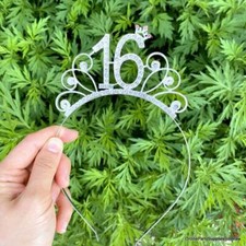 Sparkling Rhinestone Age 16 Metal Headband - Silver