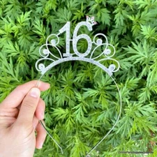 Sparkling Rhinestone Age 16 Metal Headband - Silver