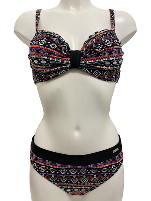 Schwarzes Bikini Set 14 für C Cups Bügel ohne Polster Oberteil & Unterteil Aztekenmuster