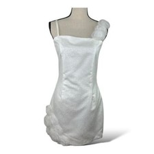 Joan Calabrese for Mon Cheri White Sequined Formal Dress Chiffon Flowers 16