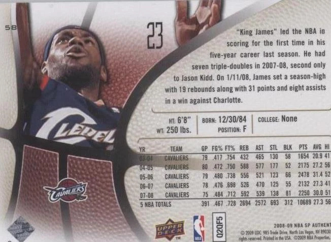 2008-09 SP Authentic - LeBron James #58 - 2 of 2