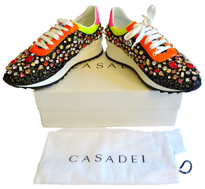 Casadei Fashion Sneakers NIB Black Multi-Color Jeweled Size 39 9 B Retail $990