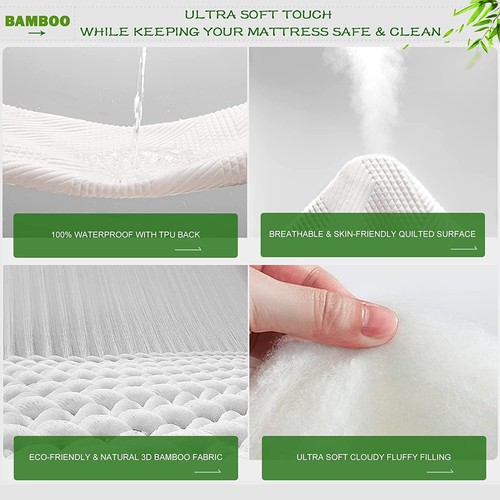 Bamboo Cooling Waterproof Mattress Protector 3D Air Fiber Cover Deep Pocket Pad - Picture 3 of 6