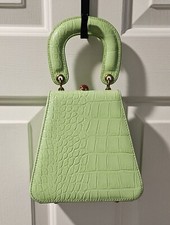 Staud Kenny Pistachio Green Croc Embossed Leather Top Handle Bag $325 Msrp