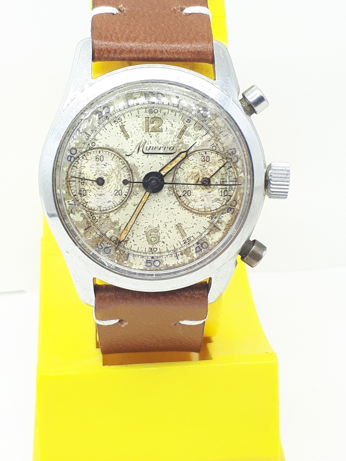 VINTAGE MINERVA CHRONOGRAPH CAL 13-20 CH WATCH PILOT FACTORY DIAL EXTREMLY RARE