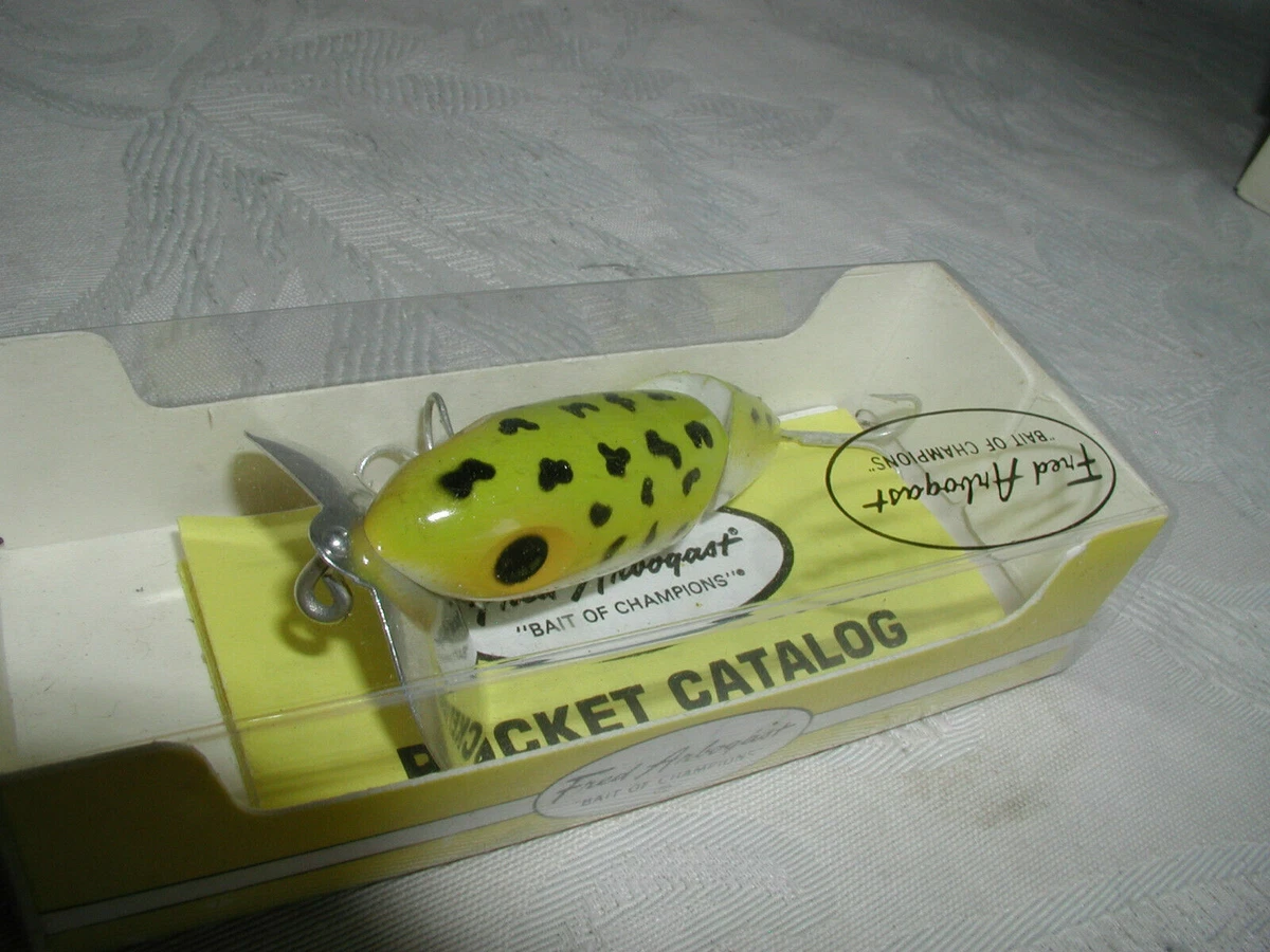 VINTAGE ARBOGAST JOINTED JITTERBUG,Old Frog 3/8oz. Fishing LURE,NOS;MINT-DISC.
