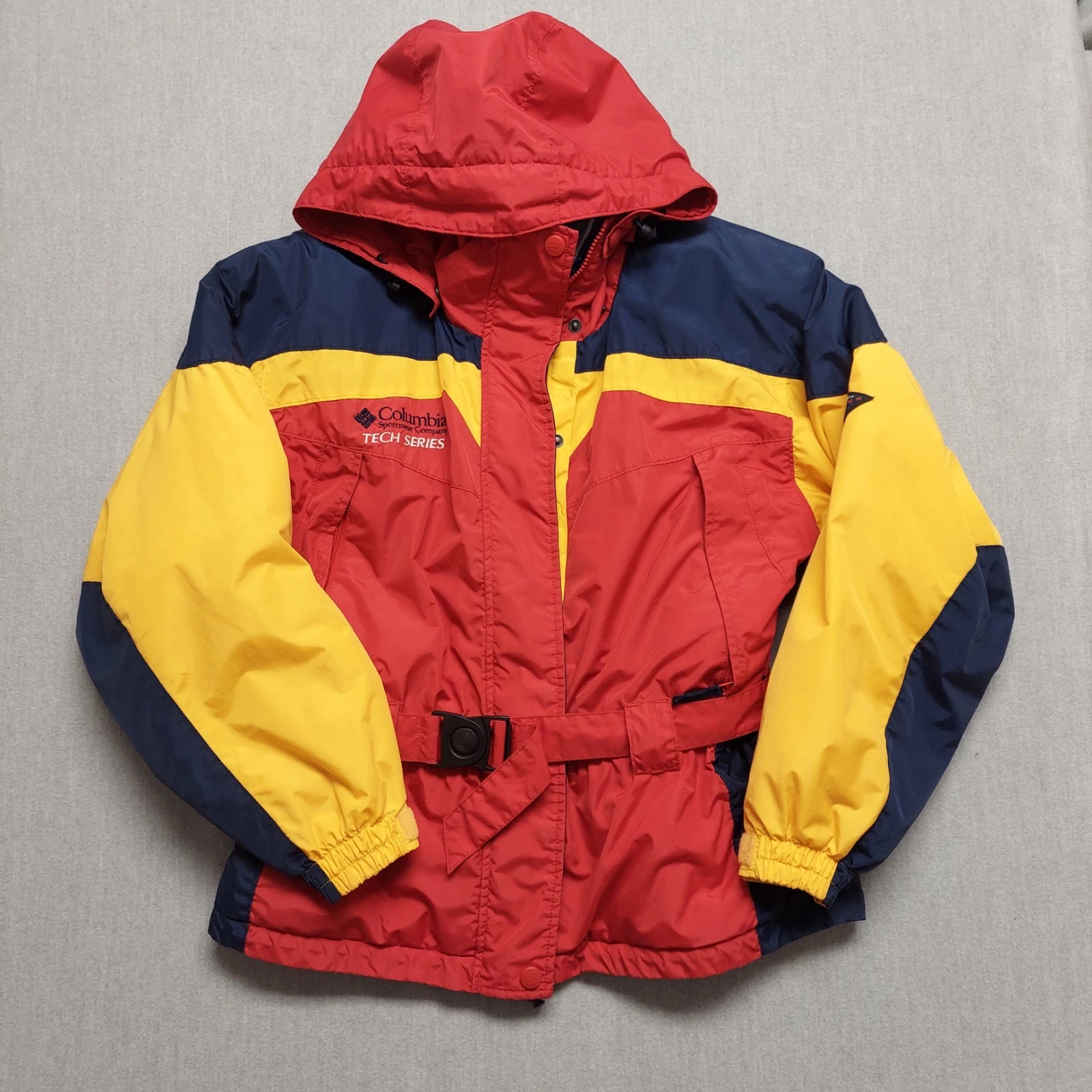 Vtg Columbia Womens M 90s Tech Series Hooded Snow Ski Jacket Retro Colorblock