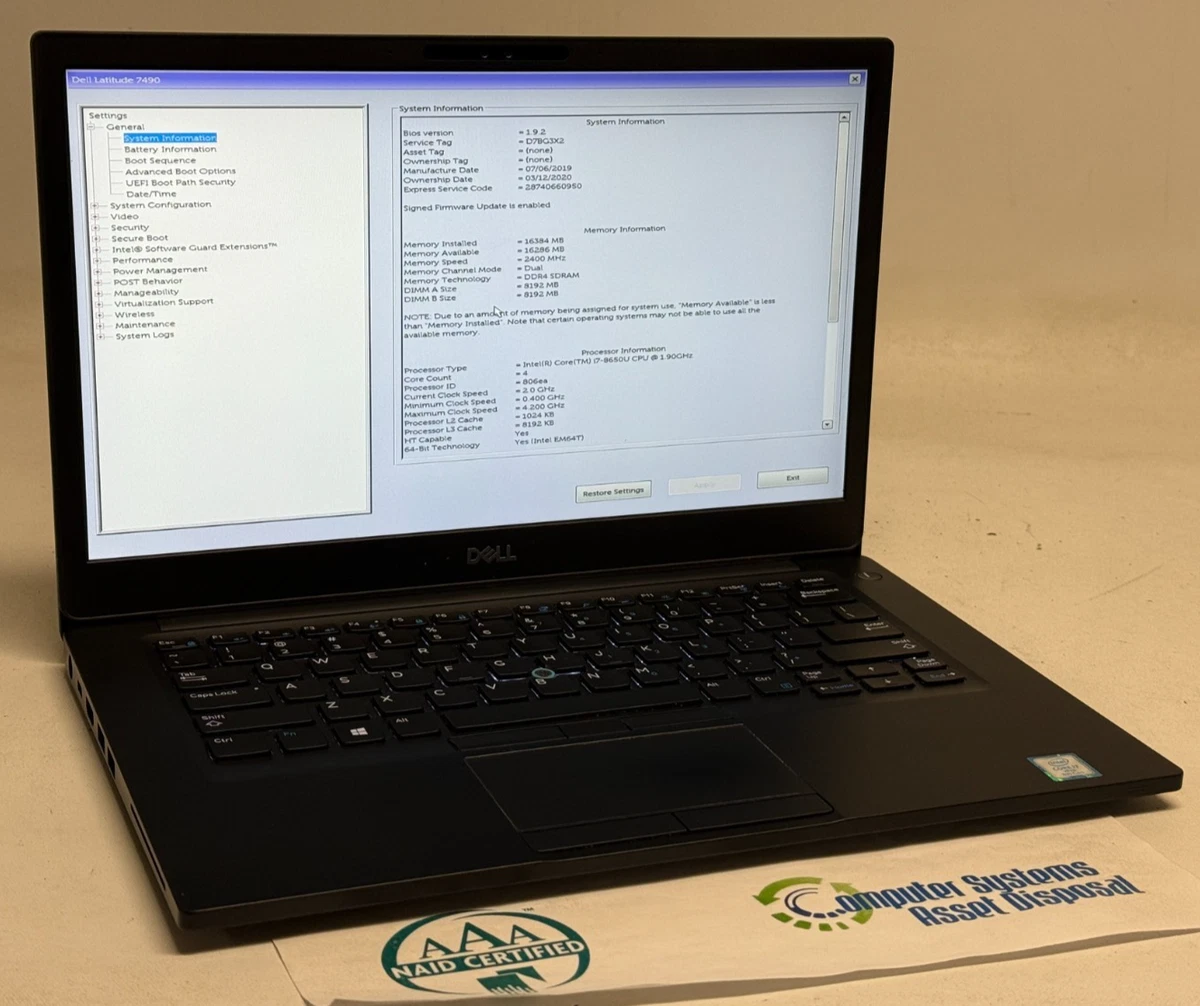 Dell Intel Core i7 8th Gen. 16 GB RAM PC Laptops & Netbooks for