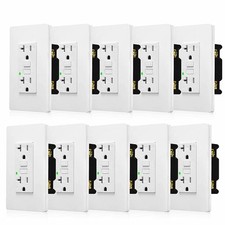 10PK GFCI Outlet 15Amp Safe Weather Resistant TR Receptacle w/ Wall Plate Indoor