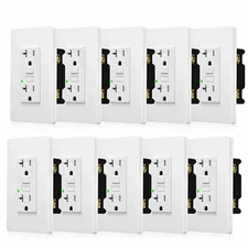 10× GFCI Outlet 15A White LED Light ETL Certified TR WR + Decorative Wall Plate