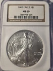 2007 American Silver Eagle NGC MS69 Brown Label -Blast White Gem!