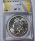 1878-S MORGAN $1 Dollar Silver Coin ~ANACS Cert MS63 BUnc ~PL Appeal ~Edge Toned