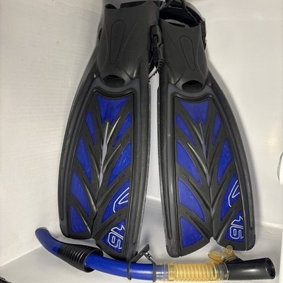 Oceanic Vortex V-16 Split Open Heel Fins, Blue XL + Aqua Lung Impulse Snorkel