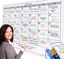 Dry Erase Monthly Extra Large White Board Calendar for Wall, 38" by 50", Jumbo L