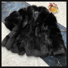 SAGA Fox Fur Coat Real Fur Thick Volume Soft Blue Fox Black Women's Size 15 Used