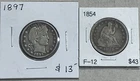 US 90% Silver Coin Lot - 1897 Barber Quarter & 1854 Seated Liberty Quarter