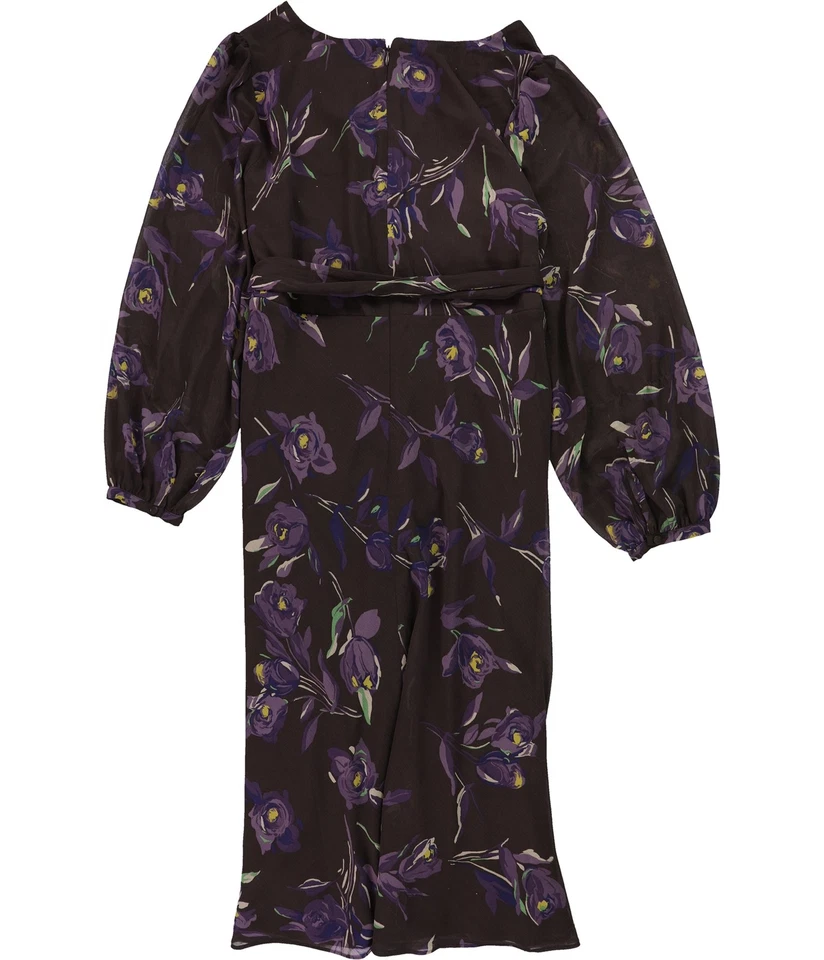 Ralph Lauren Floral Belted Crinkle Georgette Dress Brown 14W