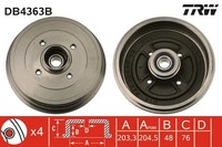 2X TRW Bremstrommel DB4363B FüR Modus Clio Renault CR0 KR0 BR0 3 BR01 BR03 BR0E