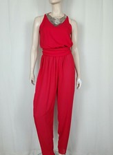 Vtg 80s Farouche disco jumpsuit metal mesh bib red XS-SM