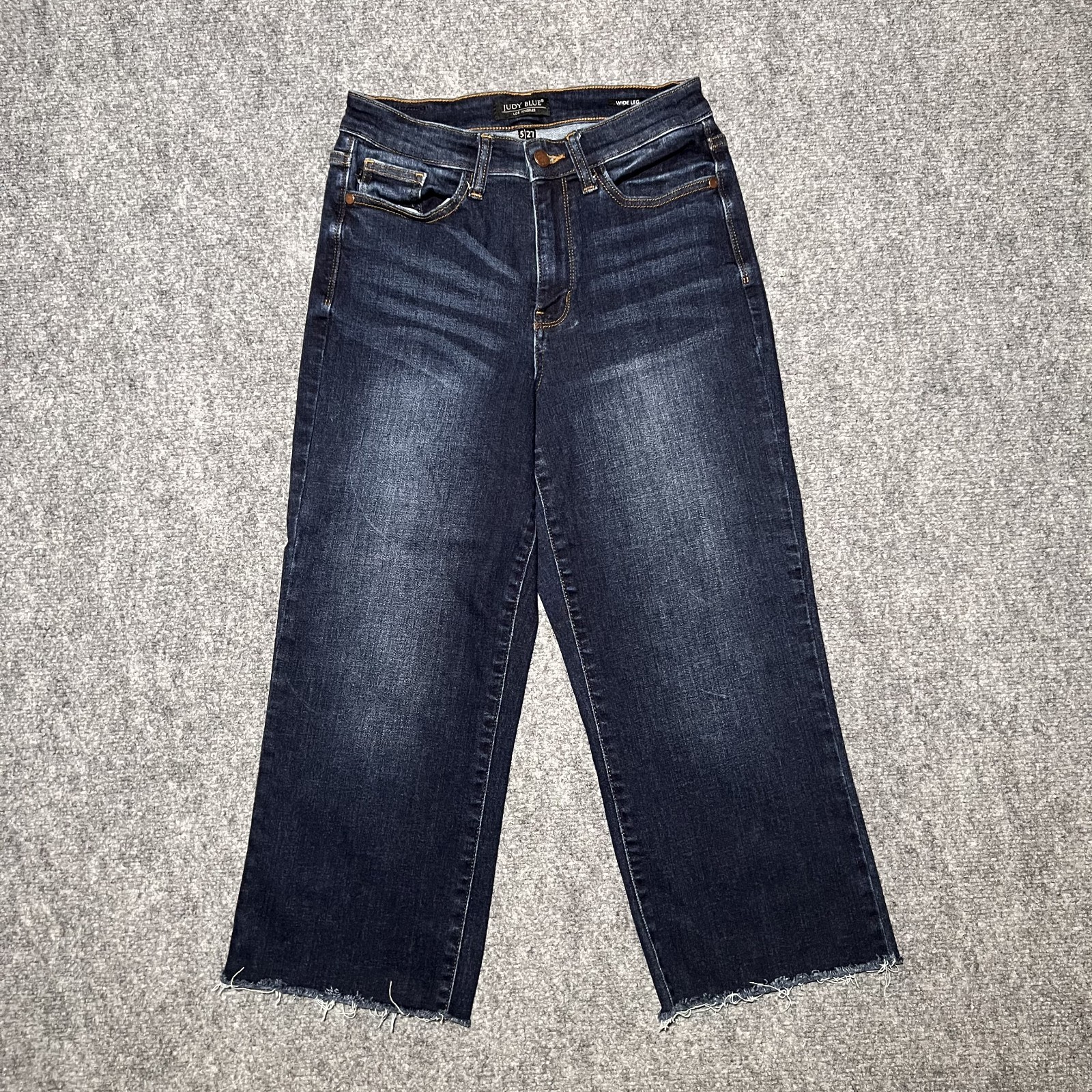 Judy Blue Jean Dark Wash Wide Leg Crop High Rise Pocket Cropped Raw Hem 5/27