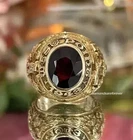 3Ct Oval Cut Lab-Created Garnet Men's Aggie Wedding Ring 14K Yellow Gold Plated!
