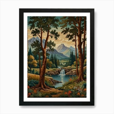 Wasserfall im Wald Kunstdruck gerahmt Wandbild Poster Leinwanddruck Bild
