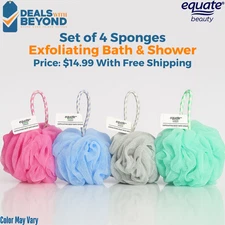 Equate Beauty Exfoliating Bath & Shower Sponge Set of 4