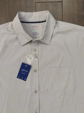 Apt 9 Slim Fit Button Up Shirt Performance Mens L Grey Short Sleeve Stretch NWT