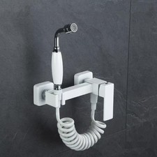 Two Ways Shataff Hand Bidet Douche Toilet Sprayer Brass Mixer Faucet Kit White