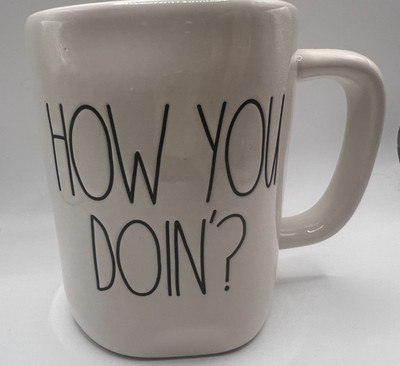 Rae Dunn Coffee Cup '' How You Doin '' Blue Inside NEW