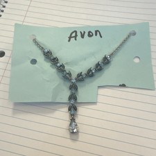 Avon Y-Drop Necklace Silver Blue Teardrop Pen...