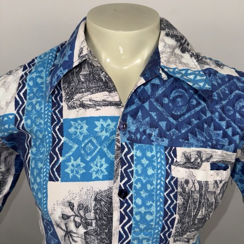 Barefoot In Paradise Shirt Vtg 60s 70s Loop Collar Hippy Hawaiian Mens Medium - Picture 4 of 15