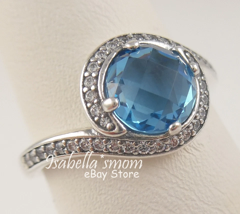 Splendente Decorazioni Originale PANDORA Argento ~ Cristallo Blu Anello 5/50 - Immagine 4 di 4