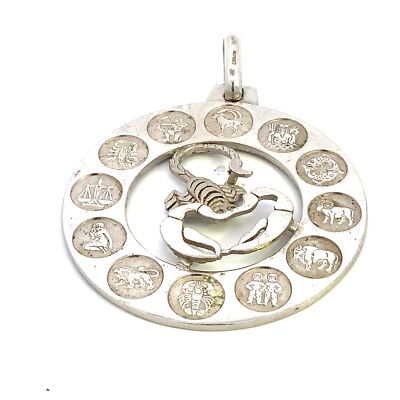 Vintage Signed Sterling Silver Scorpio Zodiac 12 Horoscope Solid Charm Pendant