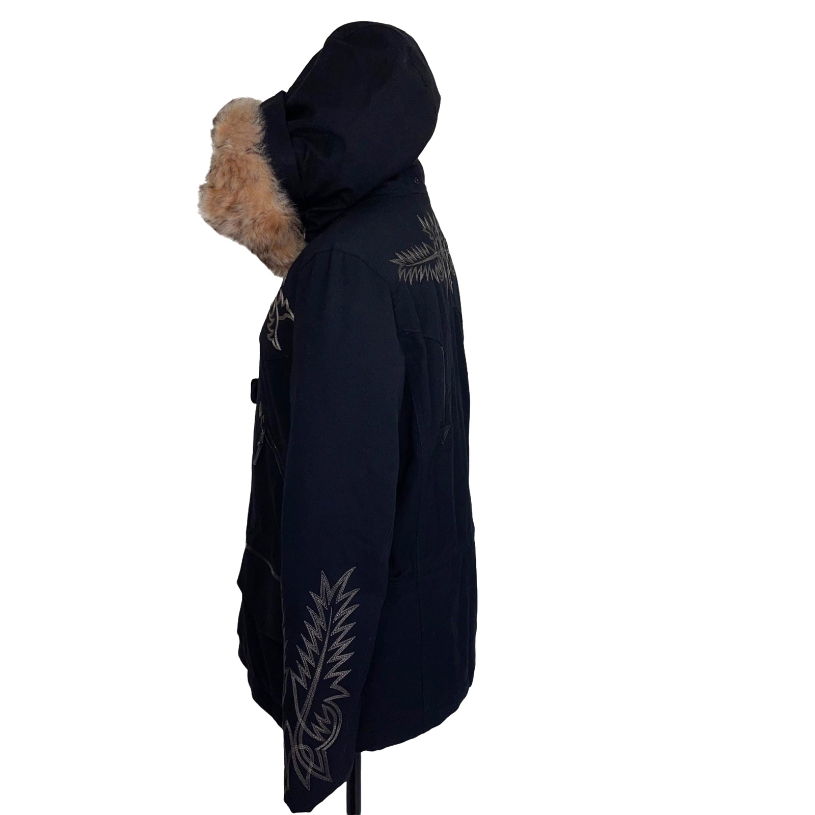 Ralph Lauren RLX Ski Coat Black Down Wool Womens Medium Southwestern Embroidered image 3